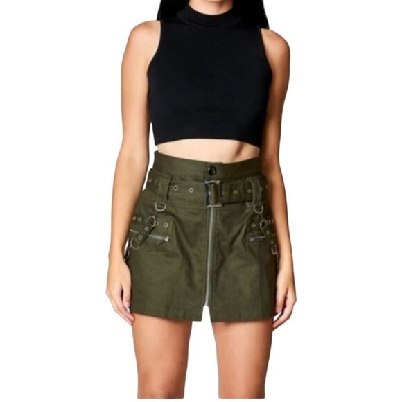 Carmar Los Angeles LF Army Green Goth Punk Emo Chain Embellished Mini Skirt Size - Picture 3 of 9